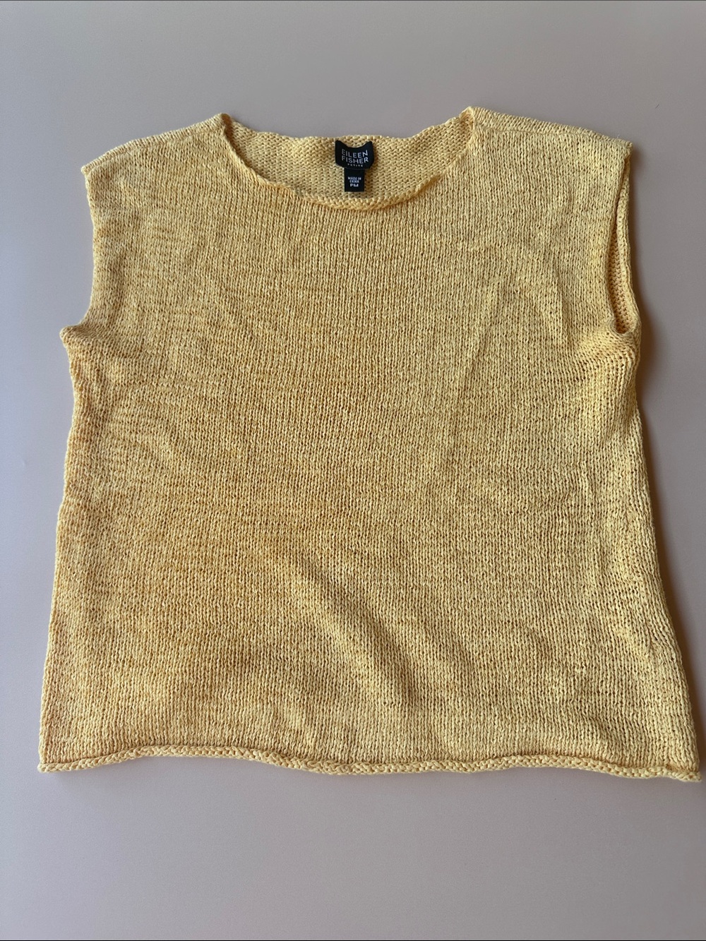 Eileen Fisher Soft Yellow Linen-Blend Sleeveless Knit Top